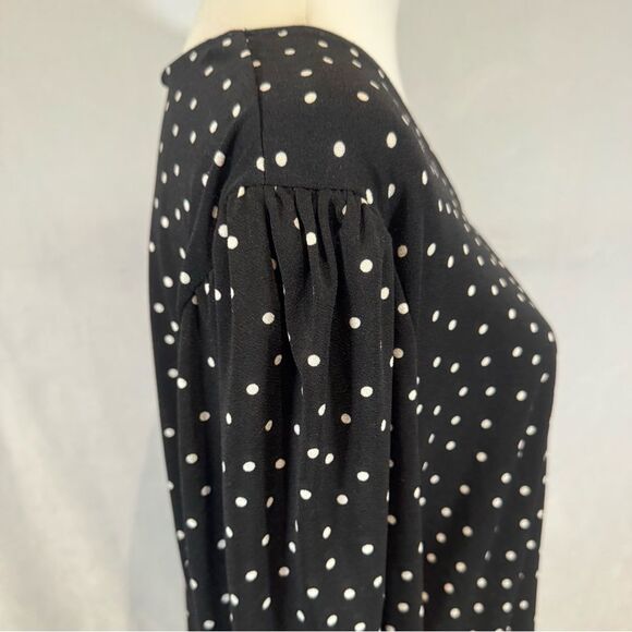 Adrianna Papell black & white polka dot long sleeve pleated shoulder top size XL - Picture 3 of 7